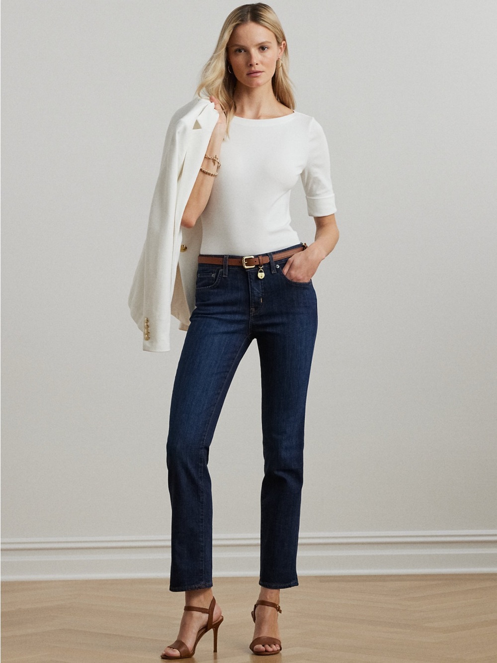 Ralph Lauren Mid-Rise Straight Leg Jean in Deep Royal Wash